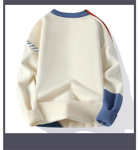 Men Patchwork Knit Sweater Long Sleeve Thick Warm Crew Neck Pullover Casual Jumper2