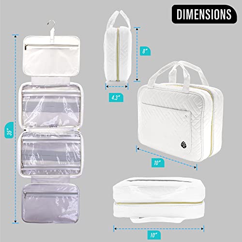 Large Travel Toiletry Bag For Women, Makeup Travel Bag,Hanging Toiletry Bag Travel,Cosmetic Travel Bag For Vacation Sturdy Metal Zippers Fits Fullsize Toiletries, Water Proof/Machine Washable (White) #TOP1