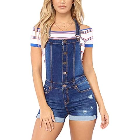 Damen Latz Shorts Latzjeans Kurze Denim Latzhose Overalls Jeans Dungaree Hot Pants Skinny Dunkelblau S Cover