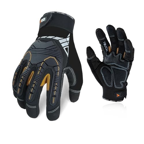 Vgo... Guanti da Lavoro Uomo Resistenti, Guanti Antivibrazione Meccanico Antiurto in Pelle, Guanti Protettivi Sicurezza Pesante Rigger Heavy Duty per Decespugliatore Camionista Edilizia, 1 paio
