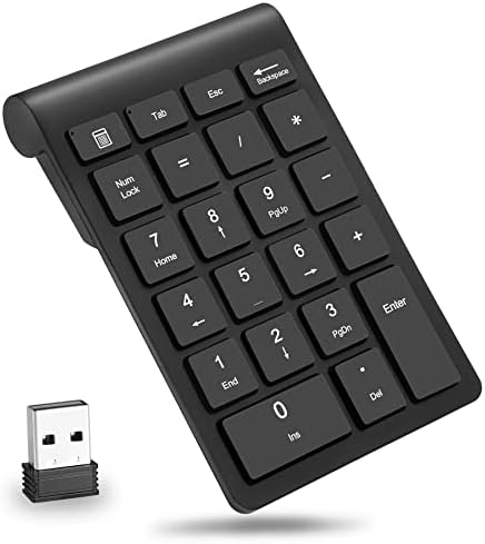TeRrote Numeric Keypad, 2.4GHz Portable Number Pad Wireless Number Pad with USB Receiver, 27-Key Number Pad for Laptop Shortcut Keypad Data Entry for Laptop Desktop Computer PC (22-Keys), Black