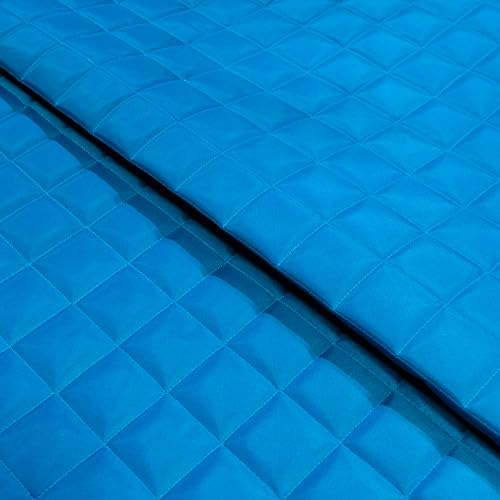 Quilted Waterproof Fabric 4oz Polyester with 100gsm Wadding 150cm Width Box Design - Supplied by the Metre as One Continuous Length (Turquoise, Per Metre (as one Continuous Length))