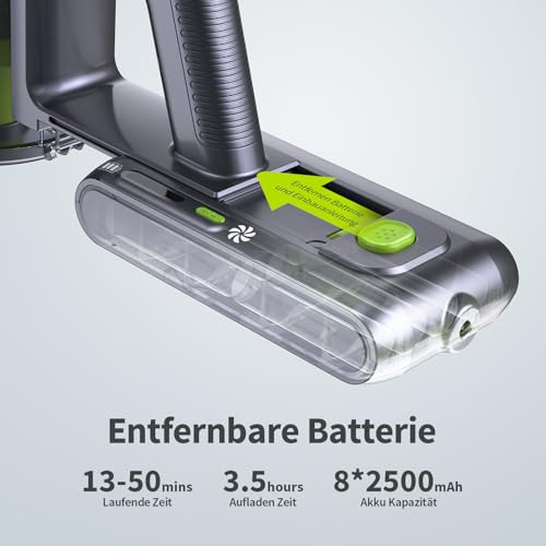 kalado Akku Staubsauger KCV600, 10 in 1 Staubsauger Kabellos 480W 33Kpa, Leicht Akkusauger mit Abnehmbarer Akku 40Mins, LED Display, Anti-Tangle-Bürste, für Hartboden Teppich Tierhaare