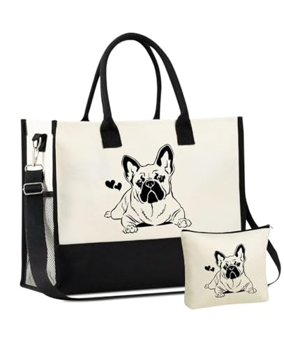 InnoBeta French Bulldog Gifts for Women, French Bulldog Lover Mom Canvas Tote Bag Stuff-Heart