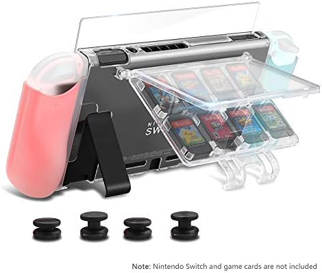 Rocketek Protective Case for Nintendo Switch, Grip Case Cover with Game Card Case. Dockable Switch Case with Nintendo Switch Tempered Glass Screen Protector & Thumb Grips