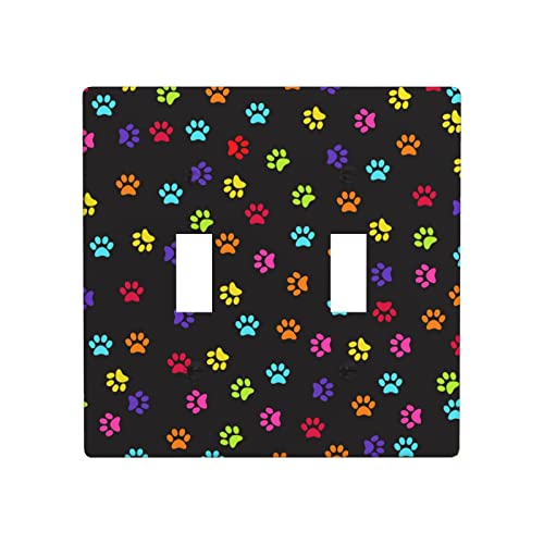 Colorful Dog Cat Paw Print Light Switch Cover Decor 1-Gang Duplex Toggle Print Light Switch Plate Cover Plastic Wall Plates For Bedroom Kitchen Home Decorative