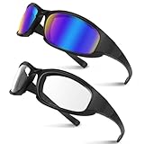 Jeemeele Motorcycle Goggles 2PCS Motorcycle Riding Glasses Riding Goggles Motorcycle Sunglasses UV Protection Dustproof (Blue+Clear)