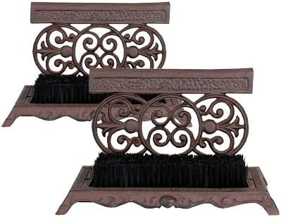 Cast Iron Scrollwork Boot Scrapers with Brushes, Set of 2