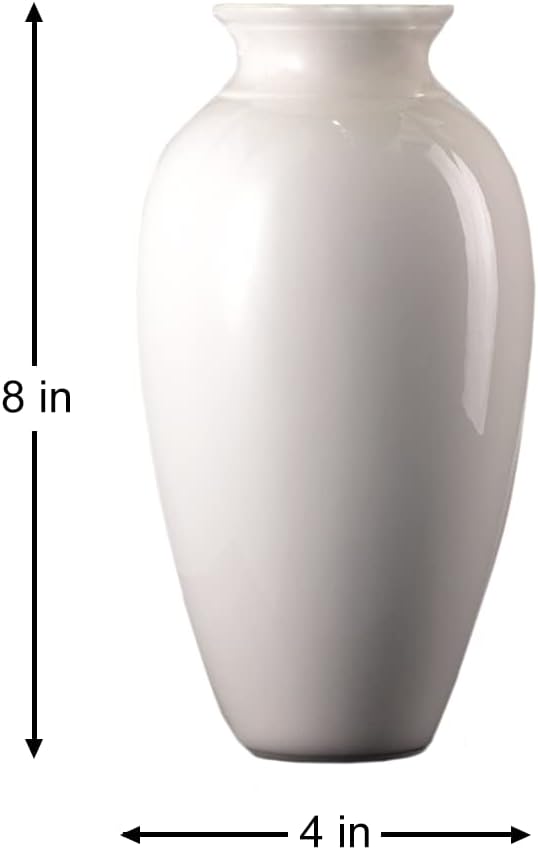 Serene Spaces Living Small White Ceramic Vase, Minimalism Style Decoration, Use as a Centerpiece for Mantel, Bedroom, Kitchen, Living Room, Office, Measures 8" Tall & 4" Diameter