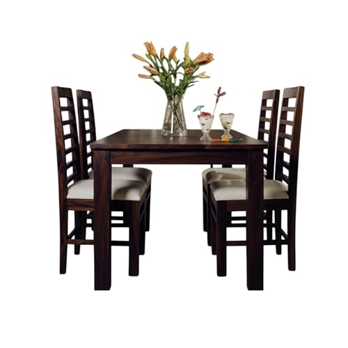Image of Wooden Dining Table 4 Seater for Living Room Home Hall Hotel Dinner Restaurant Wooden Dining Table Dining Room Set with 4 Chairs Walnut
