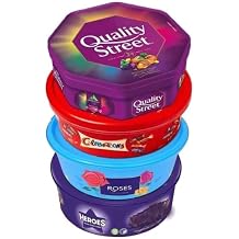 4 x Chocolate Tubs ASSORTED PACK 1 EACH Of Celebrations, Heroes, Roses, Quality Street Chocolate Sharing Tub Perfect For Any Occasion Ideal Gifts