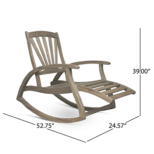 Christopher Knight Home Alva Outdoor Acacia Wood Rocking Chair With Footrest, Gray Finish #TOP16