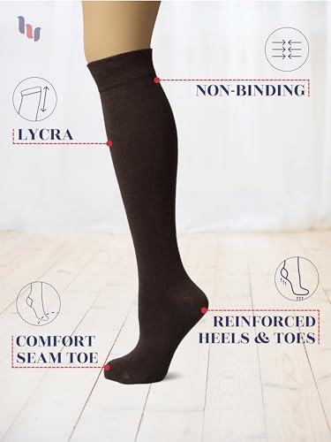Image of Hugh Ugoli Women's Rayon Derived from Bamboo Knee High Socks Comfort Seam Long Dress Socks, Shoe Size 5-8 /8-11, 4 Pairs