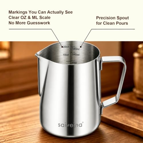 Image of Saiveina Milk Frothing Pitcher, 20oz Milk Frother Cup Stainless Steel