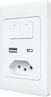Interruptor AGL com 02 teclas + tomada WiFi+ entrada USB + entrada USB tipo C inteligente, compativel com Alexa, bivolt, branca