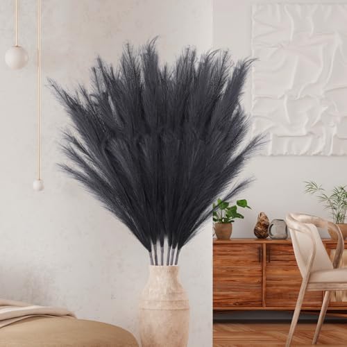 Ziamzra 6 Stück Pampasgras Groß 110cm Künstliches Pampasgras Deko Trockenblumen Getrocknete Blumen Boho Deko Kunstblumen Pflanzen für Wohnzimmer Hochzeit Büro Schlafzimmer(Schwarz)