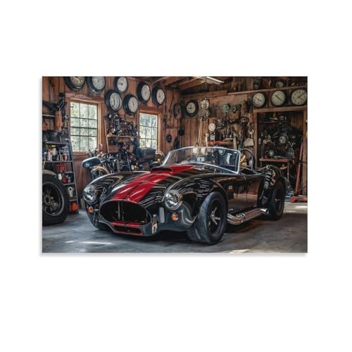 Image of CPLVKWRQJ Classic Car Garage Individual Shelby Cobra in Workshop Framed Canvas Art - Office Wall Decor Multi-Purpose Fade Resistant Statement Piece 08x12inch(20x30cm)