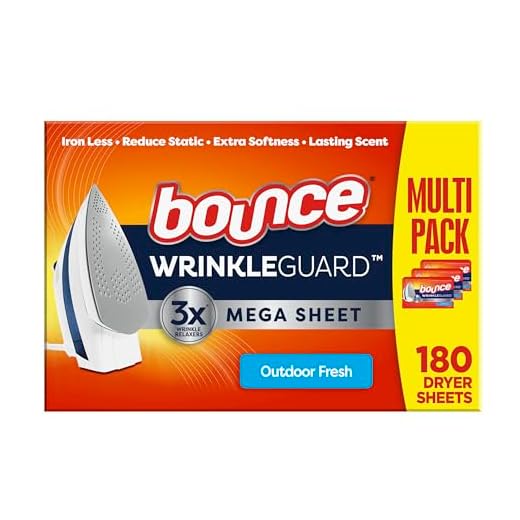 Bounce WrinkleGuard Mega Dryer Sheets, 180 Count, Wrinkle Release Fabric Softener Sheets with Outdoor Fresh Scent