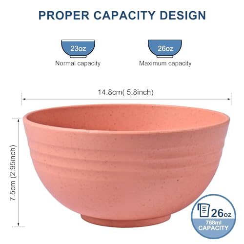 HOTEC BPA Free Unbreakable Wheat Straw Cereal Bowls - Microwave & Dishwasher Safe Soup and Salad Bowls, Set of 8, 26oz, Multicolor by HOTEC - Image 2