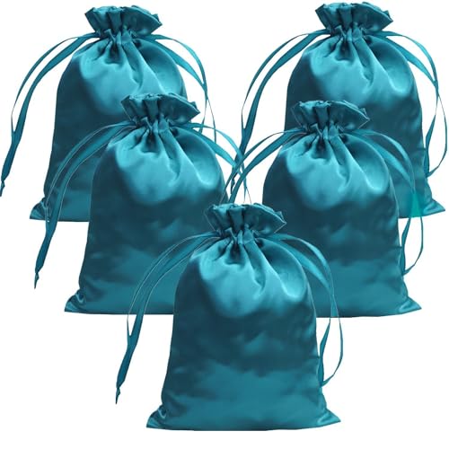 Gbateri 35 Pack 5 x 7 inches Satin Gift Bags with Drawstring, Party Favor Bags, Silk Jewelry Bags, Fabric Cloth Drawstring Pouch Bags,Christmas Gift Bags (Teal)