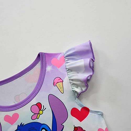 Growtoshine Girls Casual Dress Toddler Cartoon Graphic Dresses Kids Flutter Sleeves Outfit Childs Spring Summer Clothes Birthday Gift Party Dress Up 7-8Y #TOP3