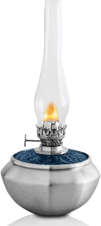 Danforth Leaf Medallion Oil Lamp | Blue | Pewter Handcrafted in USA