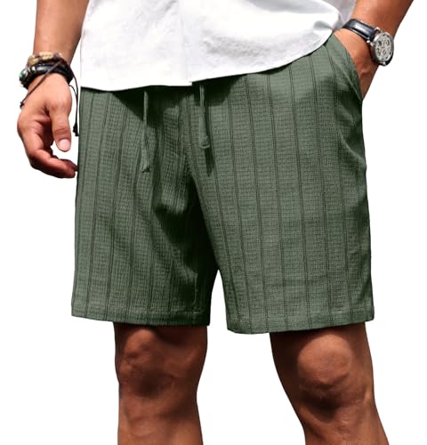 Sailwind Mens Striped Casual 7" Shorts Summer Beach Elastic Waist Drawstring Shorts with Pockets Army Green by Sailwind - Used condition - Image 3