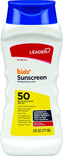 Leader Kids Sunscreen Lotion Broad Spectrum SPF 50, Mineral Based, Reef Friendly, Water Resistant Moisturizing Lotion, 6 Ounce