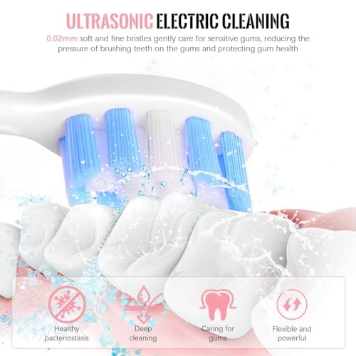 Image of Sonic Electric Toothbrush | Waterproof Rechargeable Toothbrush with Replaceable Brush Heads | Cosmic Lite Sonic Toothbrush with 6 Modes, 4 Brush Heads, 1 Interdental Head - Pack of 1 Pink Color