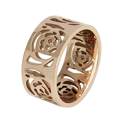 Bague or rose acier inoxydable motif fleur ajourée bague de mariage femme