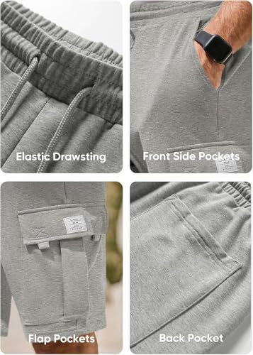 Image of Q - RIOUS Mens Casual Sweat Cargo Cotton Shorts Drawstring Elastic Waist Athletic Workout Gym Jogger Shorts with 5 Pockets