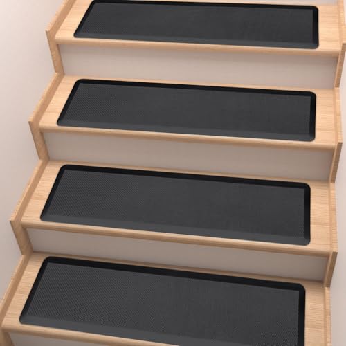 PURE ERA Cushioned Stair Mat Non Slip Stair Treads Indoor Black 12 pcs