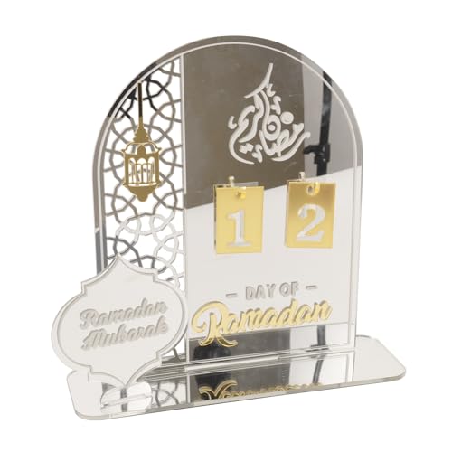 pechpell Acrylic Ramadan Countdown Calendar 2026, Silver Eid Mubarak 30 Day Advent Calendar, Ramadans Decorations for Home, Indoor Islamic Table Stand Fireplace Office Desk Decor, Muslim Kids for Gifts