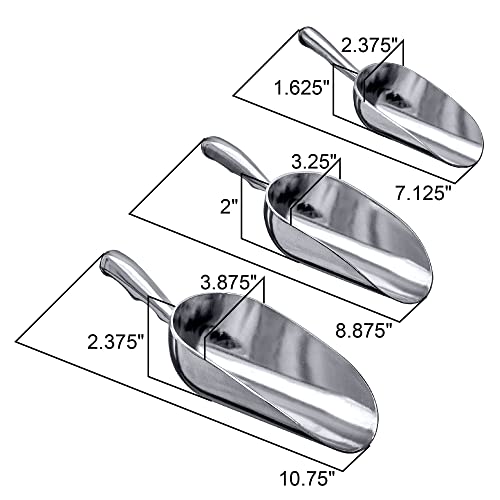 Amazing Abby - Elsa - Aluminum Ice Scoops (3-Piece Set), Cast Aluminum Utility Scoops, 5/12/24-Ounce Capacity, Food-Grade, Dishwasher-Safe, Perfect for Home and Commercial Use