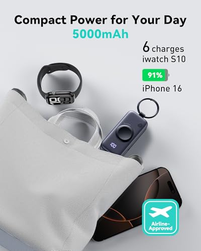 Image of INIU 3-in-1 Portable Charger, 5000mAh Power Bank with Watch Charger & Built-in Cable, Compact 20W Fast Charging Battery Pack, Key Chain & Travel Essential for iPhone 16 15, Apple Watch, AirPods, etc