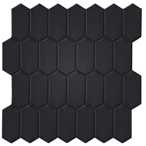 WalDecoo Lot de 10 feuilles de carreaux noirs mats à décoller et à coller pour cuisine, camping-car, salle de bains, cuisine, camping-car, etc. (30,5 x 30,5...