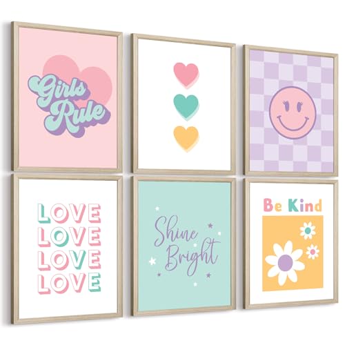 Girls Room Wall Art Kids Canvas Poster Nursery Wall Decor Pink Colorful Prints Baby Toddler Pictures Teen Girl Rule Artwork Love Smile Painting for Bedroom Playroom 8x10 Inch Wood Framed by Lwoztra - Used condition - US$42.95