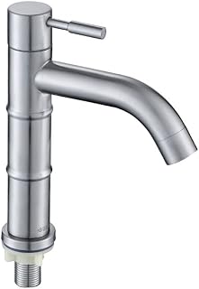 Grifo de Agua fría con diseño de bambú, Grifo de baño de una Sola manija de 1 Orificio de níquel Cepillado, grifos de Lavabo de Acero Inoxidable 304, grifos de Lavabo de tocador de baño