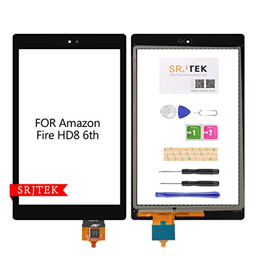 SRJTEK For Amazon Kindle Fire HD8 6th PR53DC �^�b�`�p�l���A�����p�^�b�`�X�N���[���f�W�^�C�U�[�K���X�C�����̏C���H��t���i�u���b�N�j