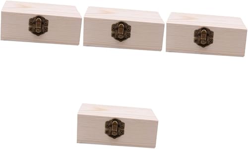 COHEALI 4pcs Box Storage Box unfinished wood treasure chest wooden cajas de madera woodsy decor rustic decor rustic wedding decorations mini decor