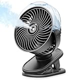 SWEETFULL Portable Misting Clip On Fan, USB-C Rechargeable Mini Personal Cooling Fan with 4 Speeds, 360° Rotatable, Quiet Cooling for Outdoor, Camping, Golf Cart, Travel, Stroller & Desk (Black)