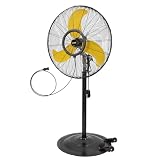 HiCFM 30' Misting Outdoor Pedestal Fan, IP44 Weatherproof Industrial Fan with 1/3 HP Motor, 9,200 CFM High Velocity, 4 Brass Nozzles, 80° Oscillation, 9 ft GFCI Cord – UL Approved