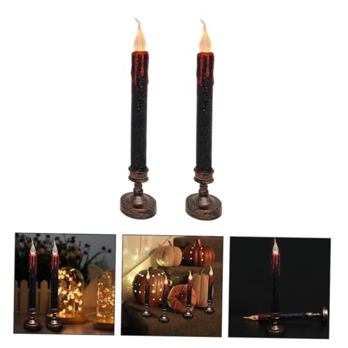 Velas sin llama LED Halloween de 5.5x29 cm, lámparas eléctricas de base negra de SHOWERORO 6