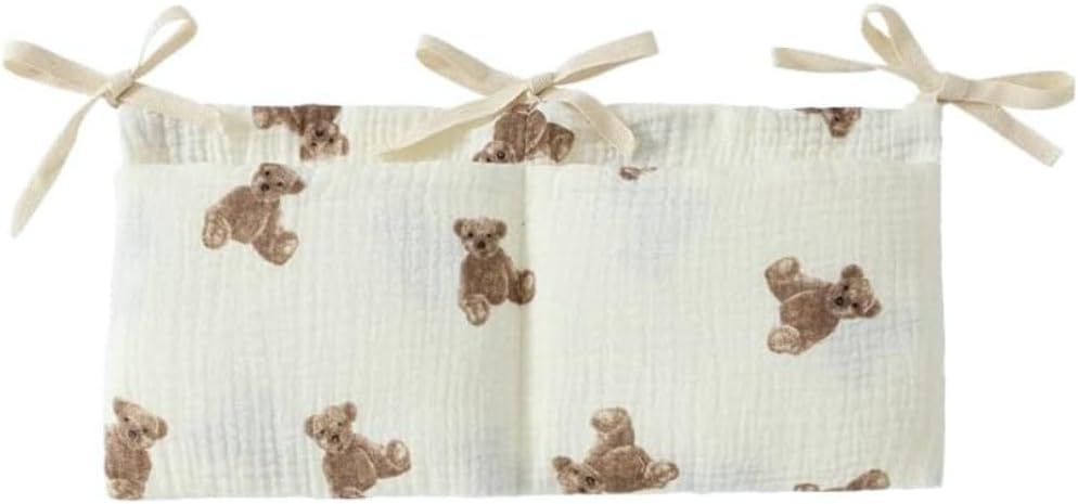 White Bedside Hanging Bags Milk Bottle Bib-Storage Crib Organizer Baby Nappy-Dormitory Bed-Bunk Organizing Bag Nappy- Organizer, Little Bear Nursery Hanging Organizers