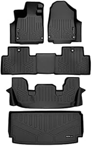 SMARTLINER Custom Fit All Weather 3 Row Floor Mats and Cargo Liner Behind 3rd Row Set Black Compatible with 2022-2023 Acura MDX