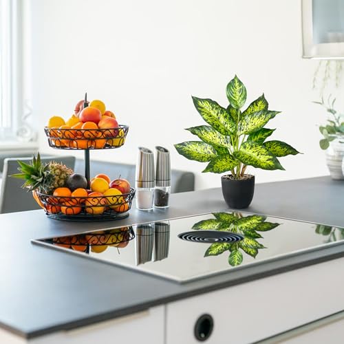 SHEPIN 2 Stück Kunstpflanze Wie Echt, Künstliche Pflanzen im Topf Zimmerpflanzen, 37cm Kunstpflanzen Dekopflanze Fake Plant Plastik Pflanze für Badezimmer Büro Küche Badezimmer Dekoration (A)