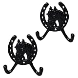 2PCS Cast Iron Horse Head Shaped Horseshoe Double Key Coat Hooks Wall Coat Hat Hooks Hanger Clothes