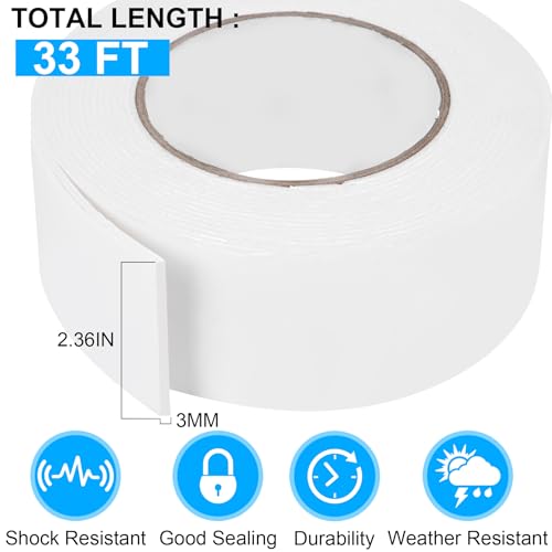 Image of ToLanbbt Double Sided Foam Tape 2.36In x 33FT, Mounting Tape Heavy Duty, Strong Adhesive Weatherproof Seal Strips for DIY Craft Picture Poster, Car & Gap Filling Mountings, Home Office Decor (White)