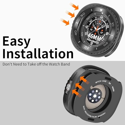 SDOCEBF Rotating Metal Bezel Case for Samsung Galaxy Watch 8 Classic 46mm, Luxury Metal Frame with Back Cover, Slim Shockproof Protective Bumper Cover, Black/White — view 6