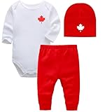 3-Piece Canada Baby Set, Custom Handmade Baby Canada Maple Leaf Bodysuit, Pants and Hat Set L3 24M